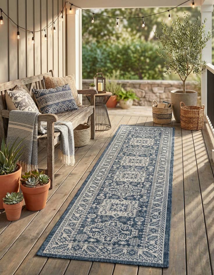 Detail image of 2' 7 x 12'  Washable Aztec Indoor / Outdoor Runner Rug