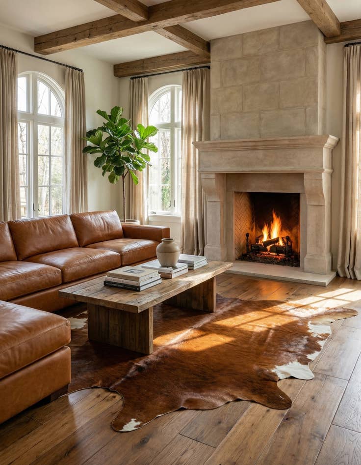 Detail image of 6' 4 x 6' 11 Cowhide Leather Square Rug