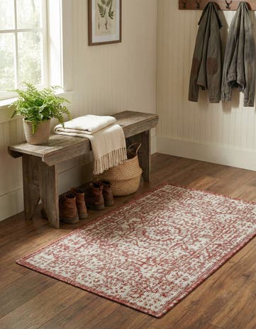 Rust Red Easy-Clean Traditional Indoor / Outdoor Rug