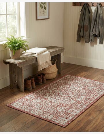 Rust Red Easy-Clean Traditional Indoor / Outdoor Rug
