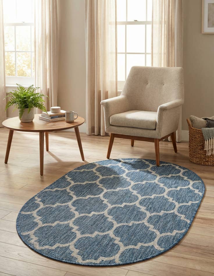 Detail image of 3' x 5' 3  Washable Trellis Indoor / Outdoor Oval Rug