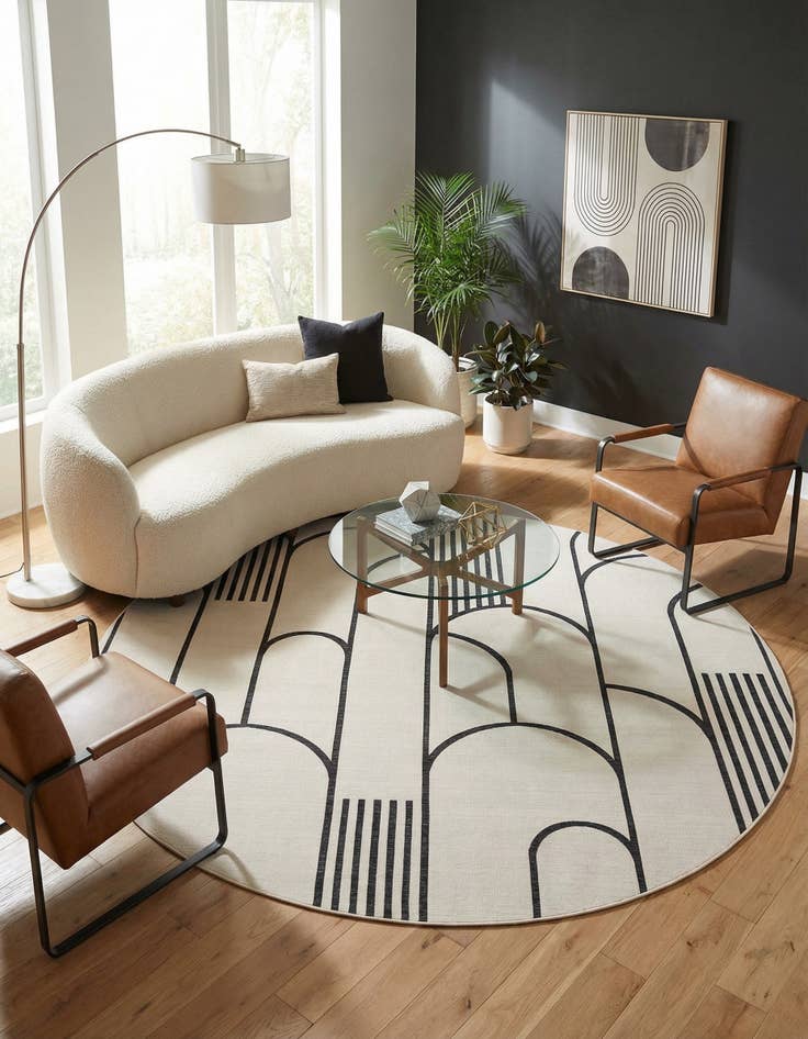 Detail image of 12' x 12'  Washable Modern Indoor / Outdoor Round Rug