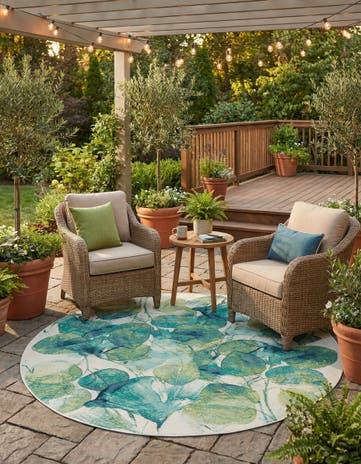 7' 10 x 7' 10 Easy-Clean Botanical Indoor / Outdoor Round Rug