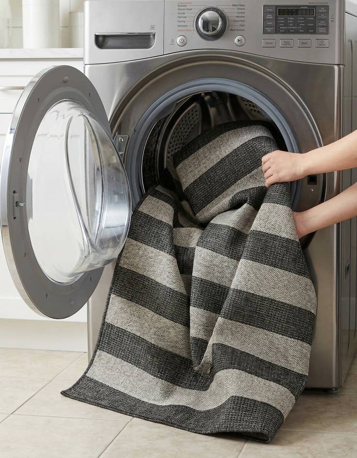 Detail image of 6' x 6'  Washable Striped Indoor / Outdoor Square Rug