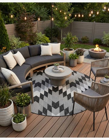 Black and White Easy-Clean Modern Indoor / Outdoor Round Rug
