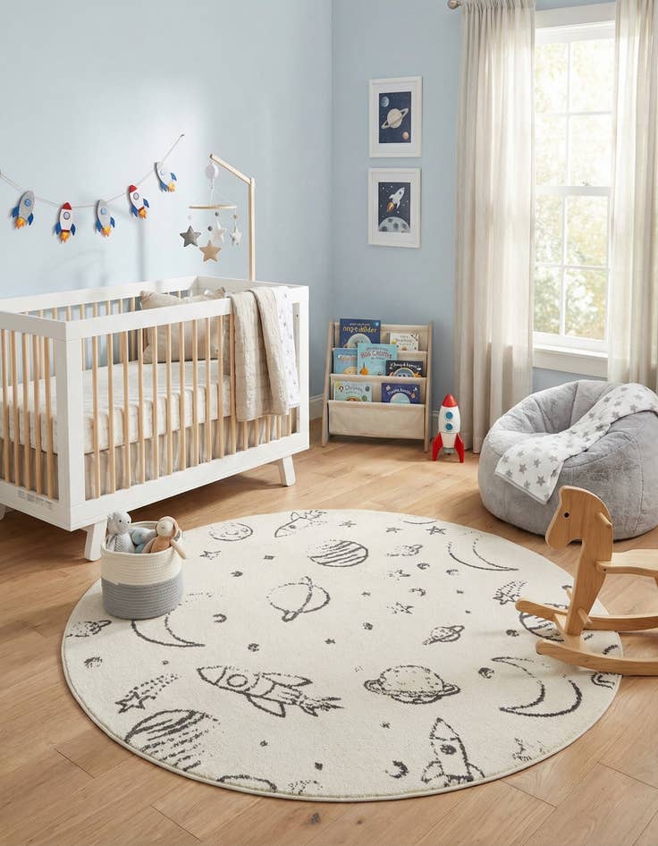 Detail image of 5' 3 x 5' 3 Planets Whimsy Kids Round Rug