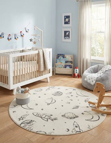 Ivory Planets Whimsy Kids Round Rug