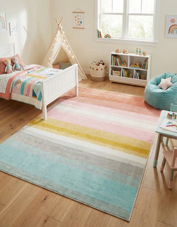 9' x 12' Rainbow Stripes Whimsy Kids Rug