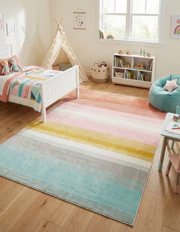 Rainbow Stripes Whimsy Kids Rug
