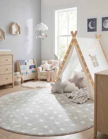 Cloud Gray Whimsy Kids Round Rug