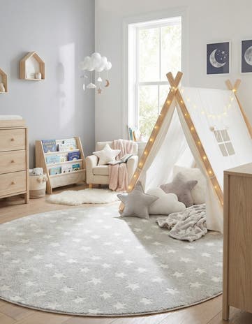 Cloud Gray Whimsy Kids Round Rug