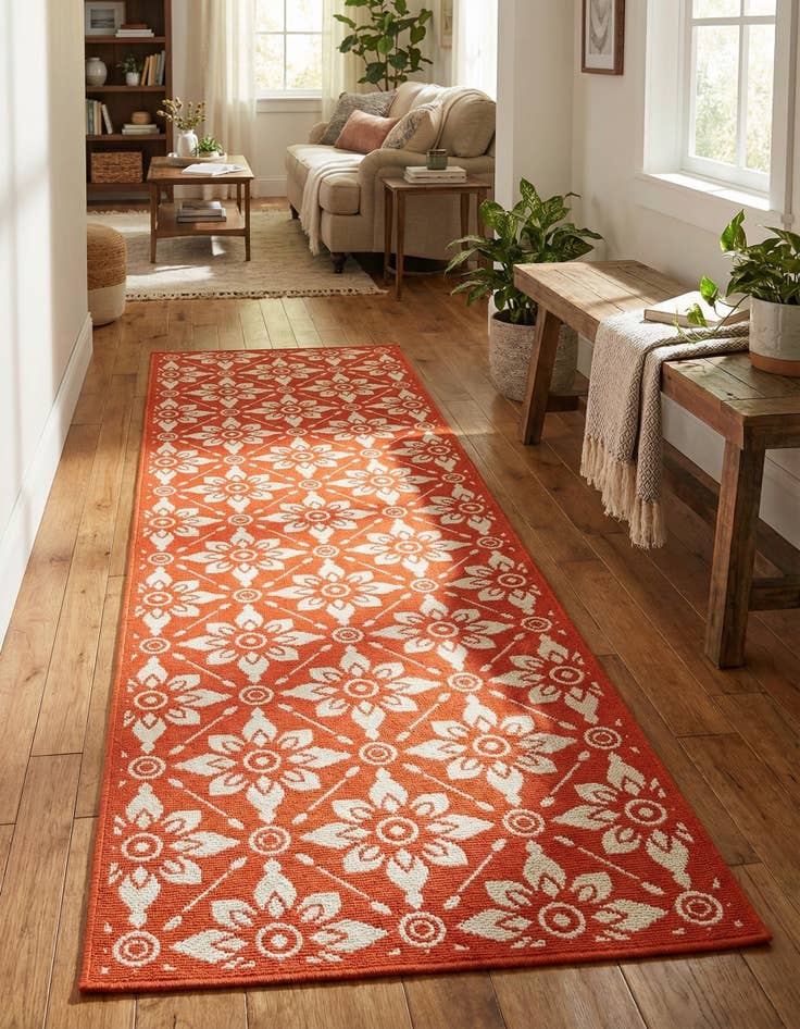 Detail image of 2' 7 x 12'  Washable Trellis Indoor / Outdoor Runner Rug