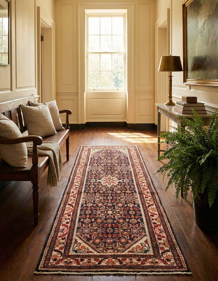 Detail image of 3' 7 x 10' 8  Hand Knotted Hamedan Persian Wool Runner Rug