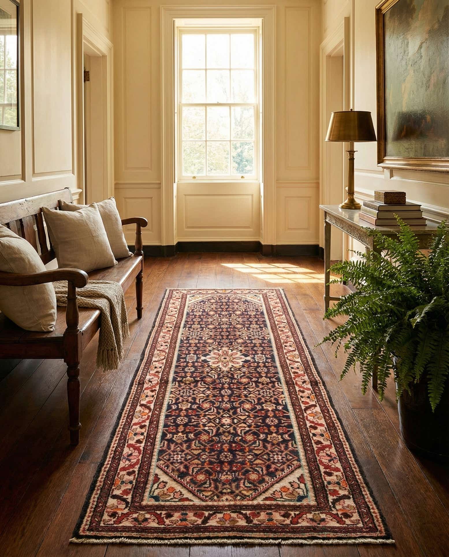 3' 7 x 10' 8 Hand Knotted Hamedan Persian Wool Runner Rug