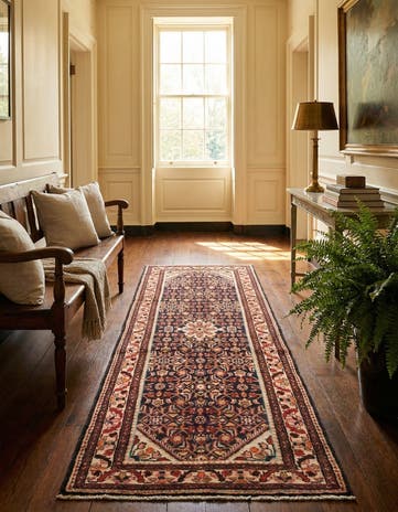 3' 7 x 10' 8 Hand Knotted Hamedan Persian Wool Runner Rug