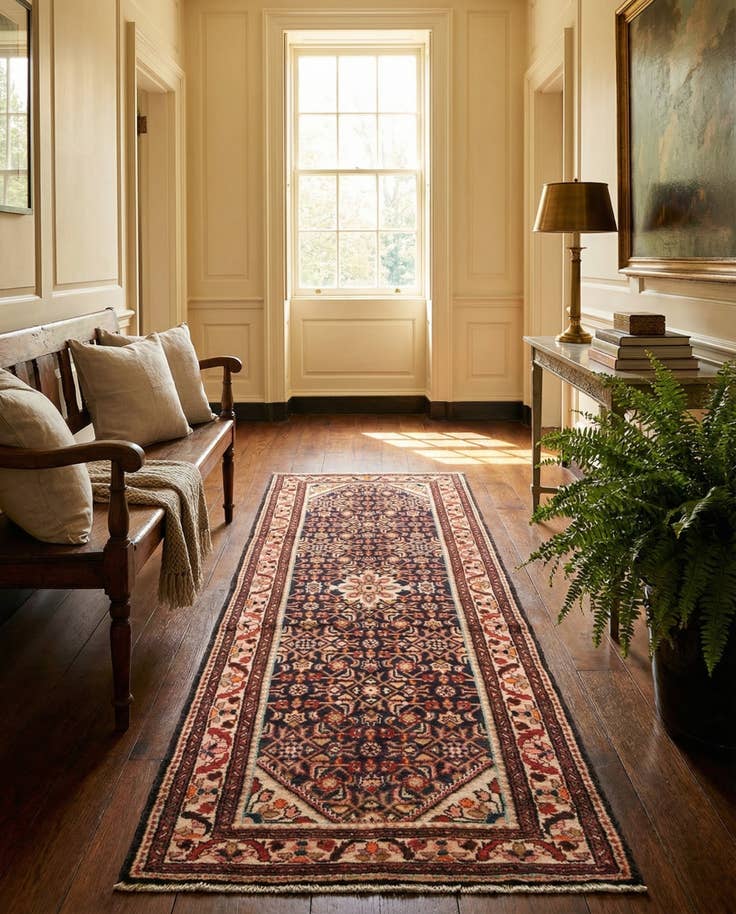 Detail image of 3' 7 x 10' 8 Hand Knotted Hamedan Persian Wool Runner Rug