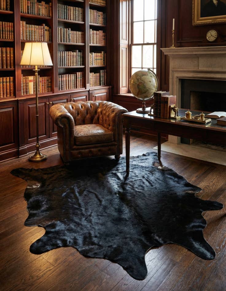 Detail image of 5' 4 x 5' 7 Cowhide Leather Square Rug