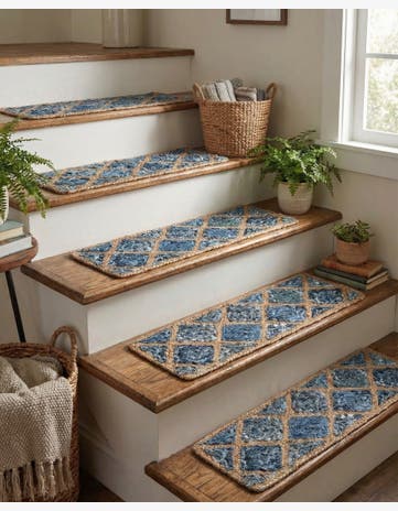 Blue Handmade Braided Jute Stair Rug