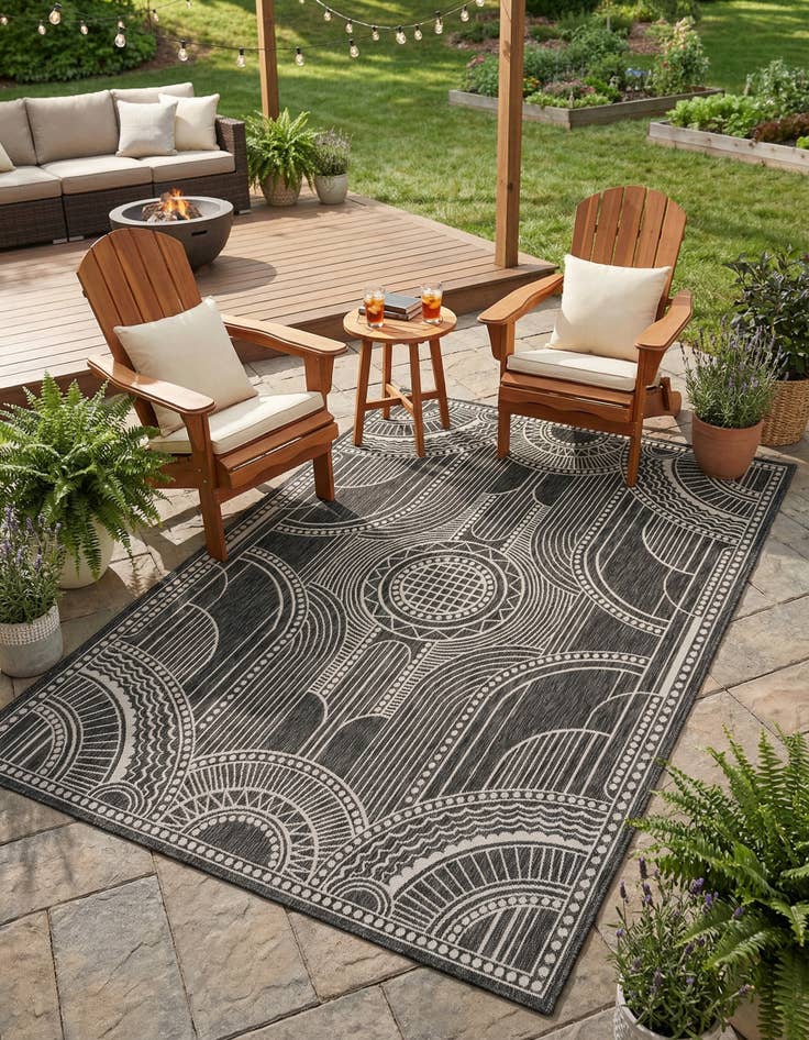 Detail image of 7' 1 x 10'  Washable Traditional Indoor / Outdoor Rug