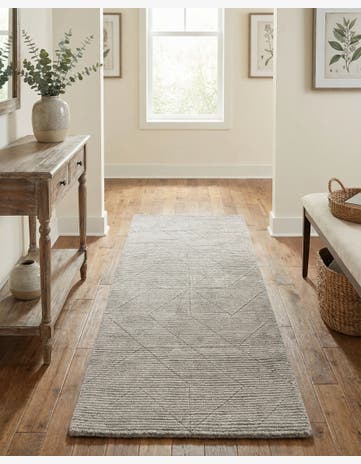 Steel gray WoolCraft Geometric Runner Rug