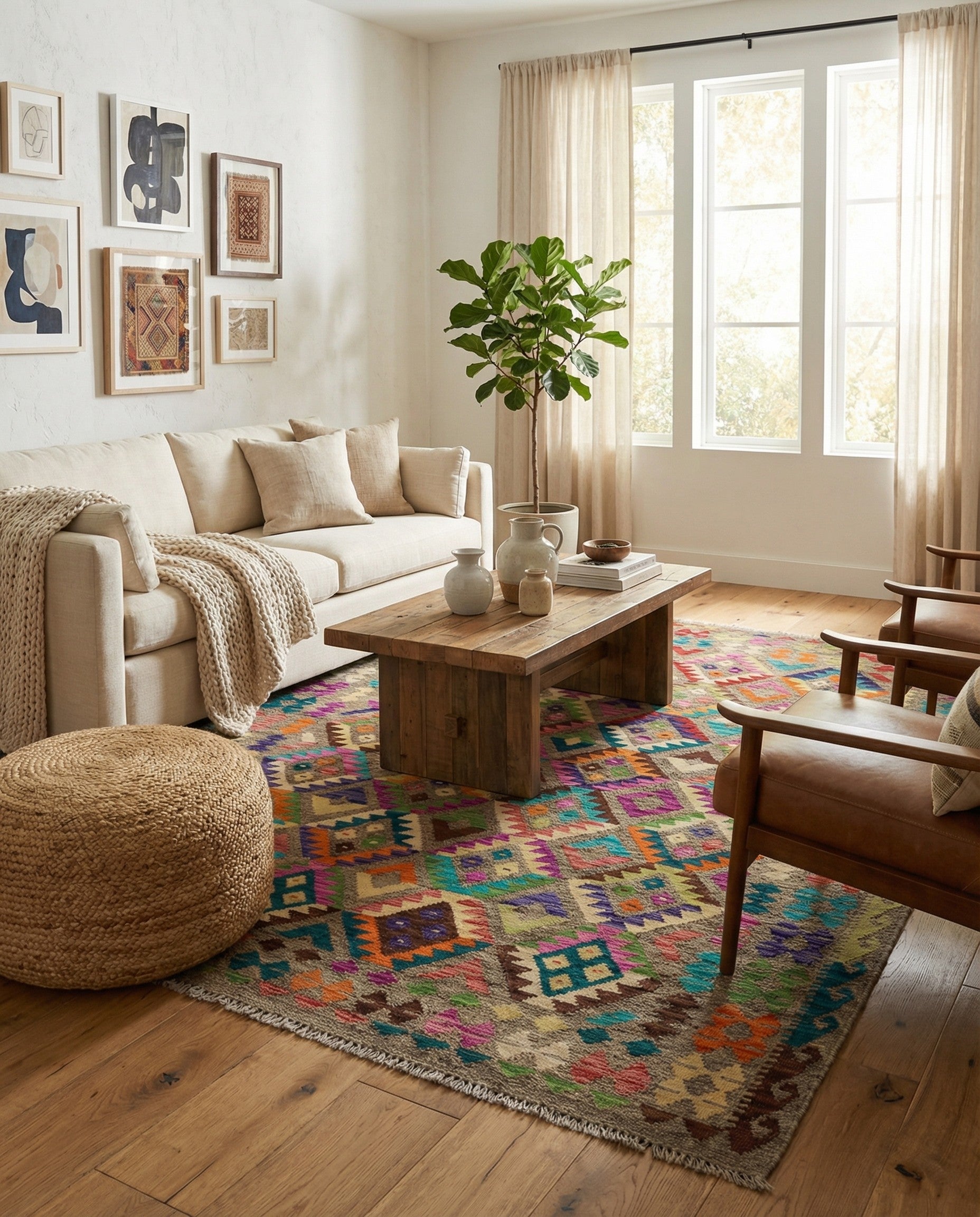 6' 9 x 8' Hand Woven Kilim Modern Wool Rug