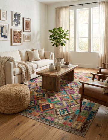 6' 9 x 8' Hand Woven Kilim Modern Wool Rug