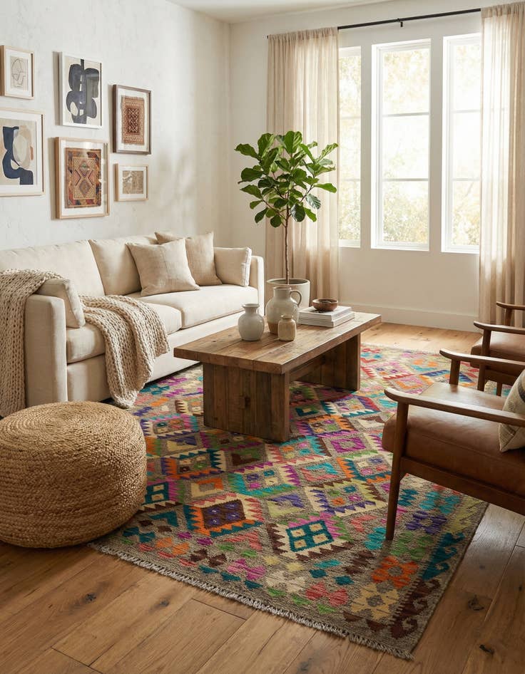 Detail image of 6' 9 x 8'  Hand Woven Kilim Modern Wool Rug