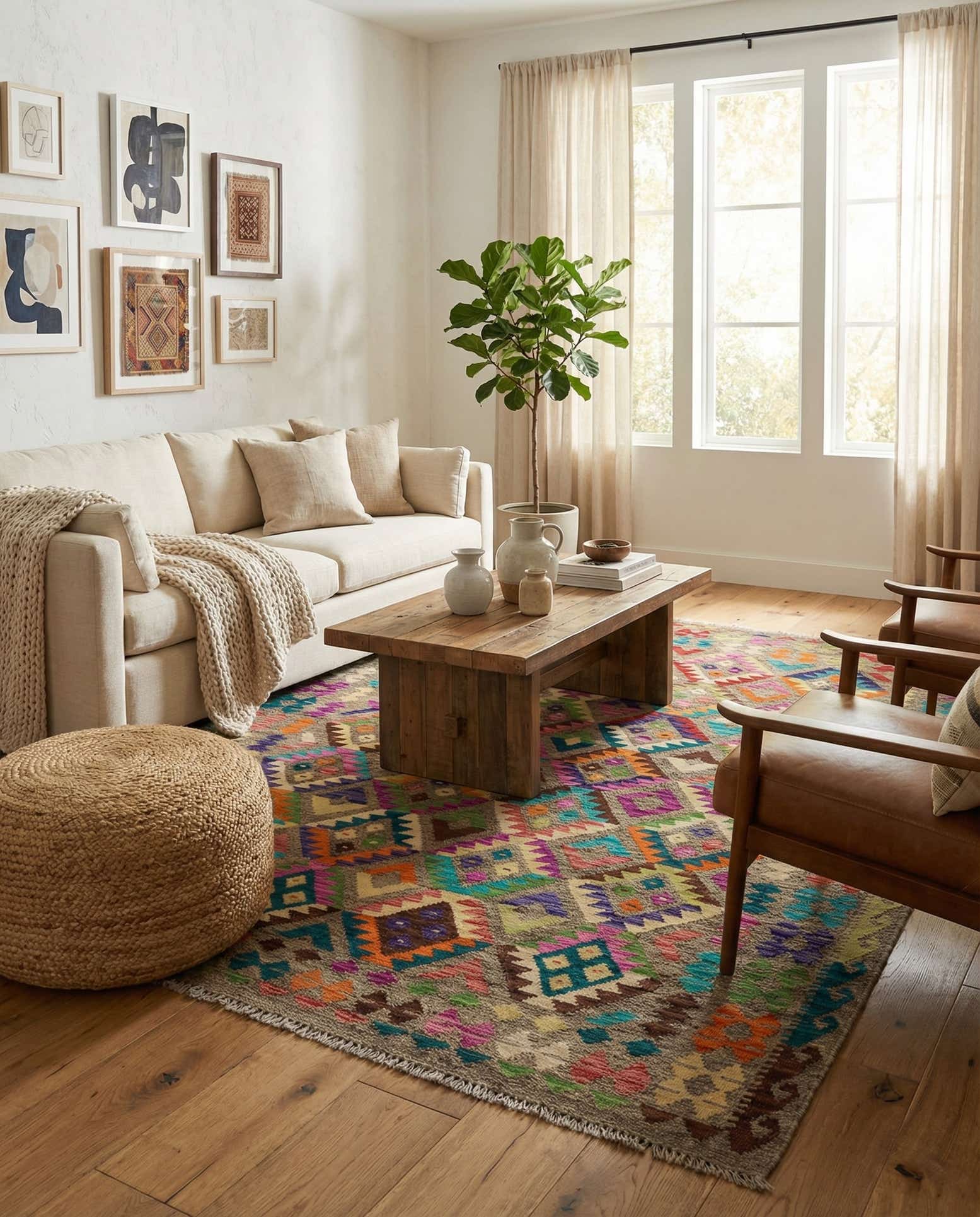 6' 9 x 8' Hand Woven Kilim Modern Wool Rug