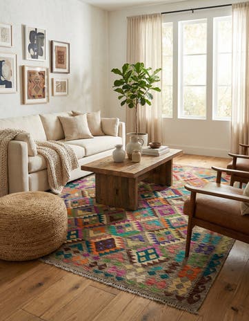 6' 9 x 8' Hand Woven Kilim Modern Wool Rug