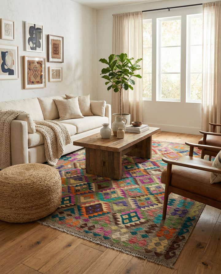 6' 9 x 8' Hand Woven Kilim Modern Wool Rug
