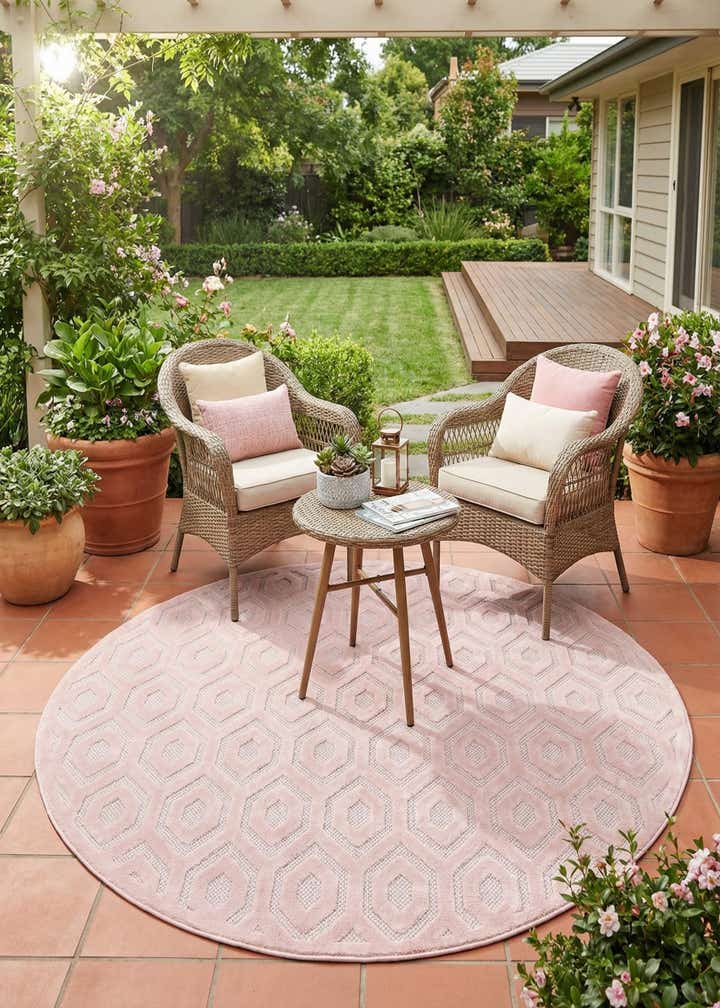 7' x 7' Easy-Clean Trellis Textured Indoor / Outdoor Round Rug