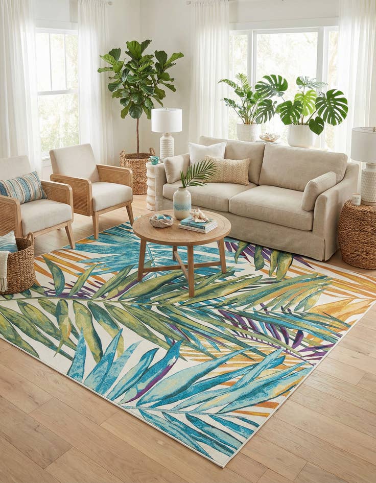 Detail image of 10' x 10'  Washable Botanical Indoor / Outdoor Square Rug