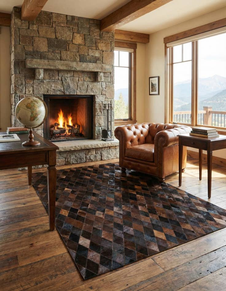 Detail image of 5' 2 x 8' Cowhide Stocks Rug