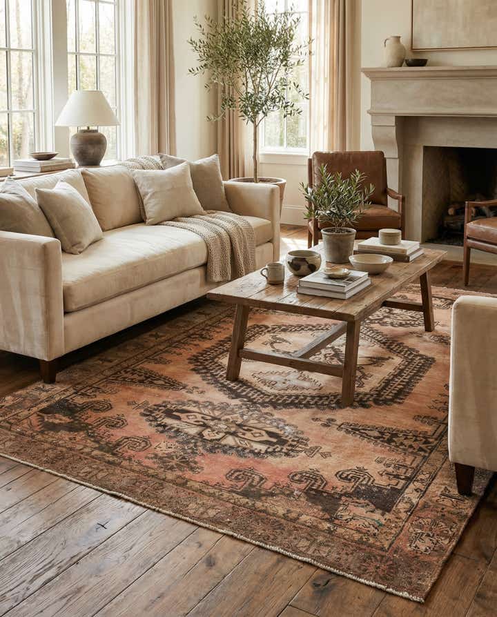 6' 9 x 9' 6 Hand Knotted Ultra Vintage Persian Wool Rug