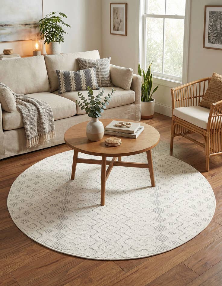 Detail image of 4' x 4'  Washable Trellis Textured Indoor / Outdoor Round Rug