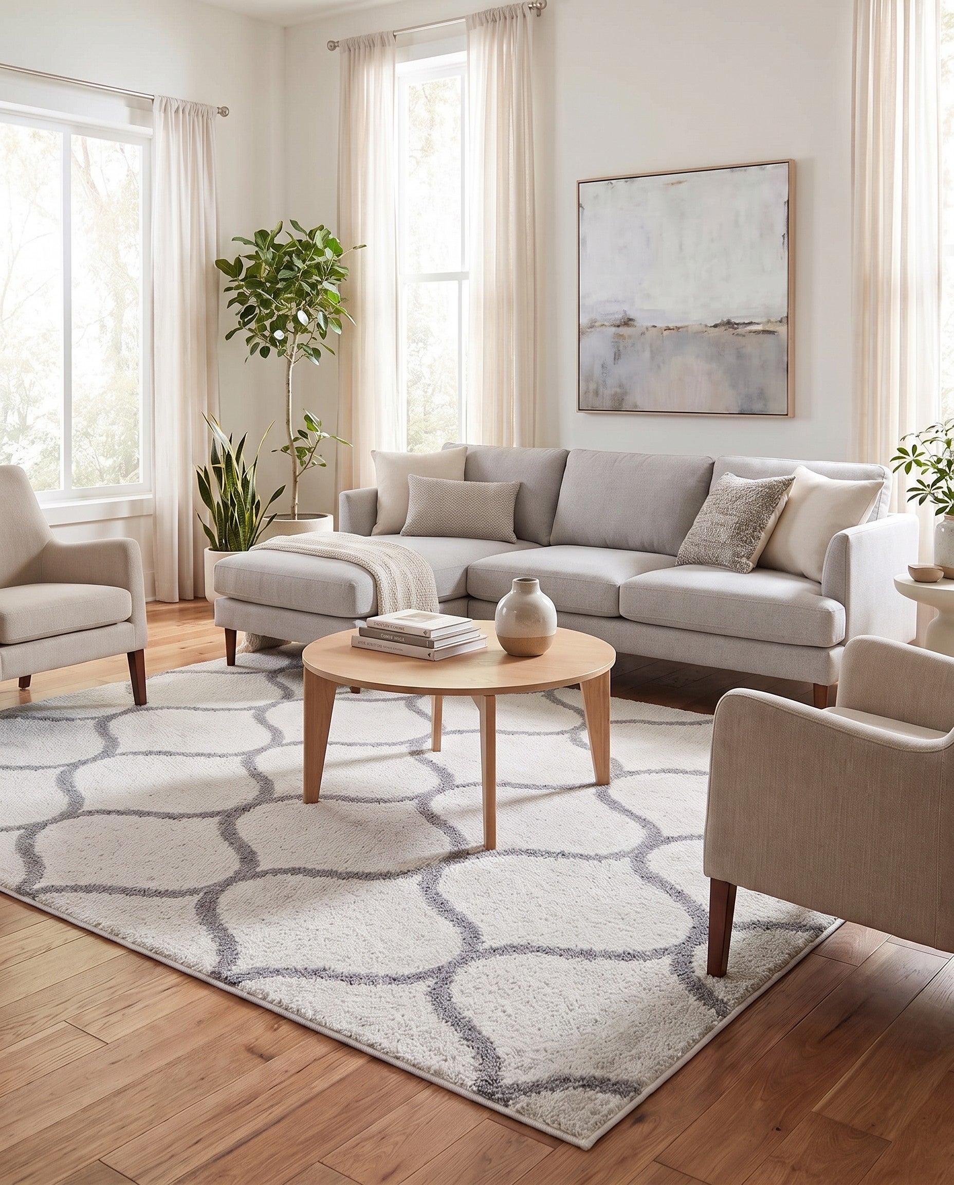 Ivory Lattice Frieze Square Rug