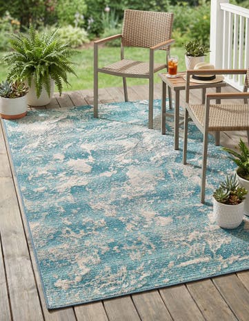 Aqua Blue Easy-Clean Modern Indoor / Outdoor Rug