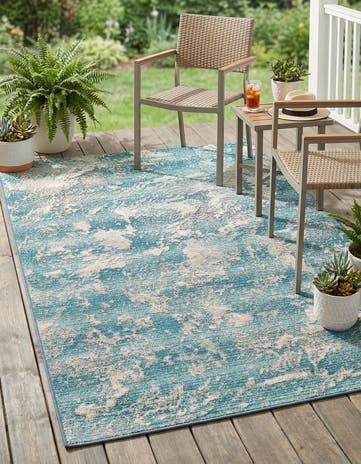 Aqua Blue Easy-Clean Modern Indoor / Outdoor Rug