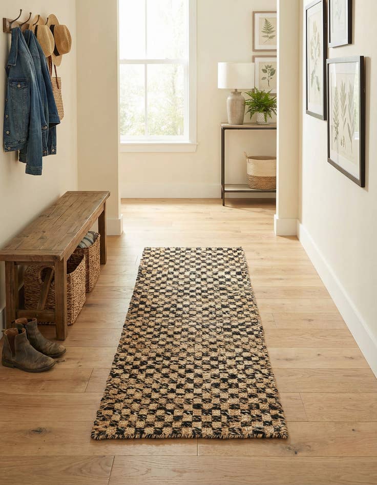 Detail image of 2' x 5' 1  Hand Woven Checkered Jute Wool Runner Rug