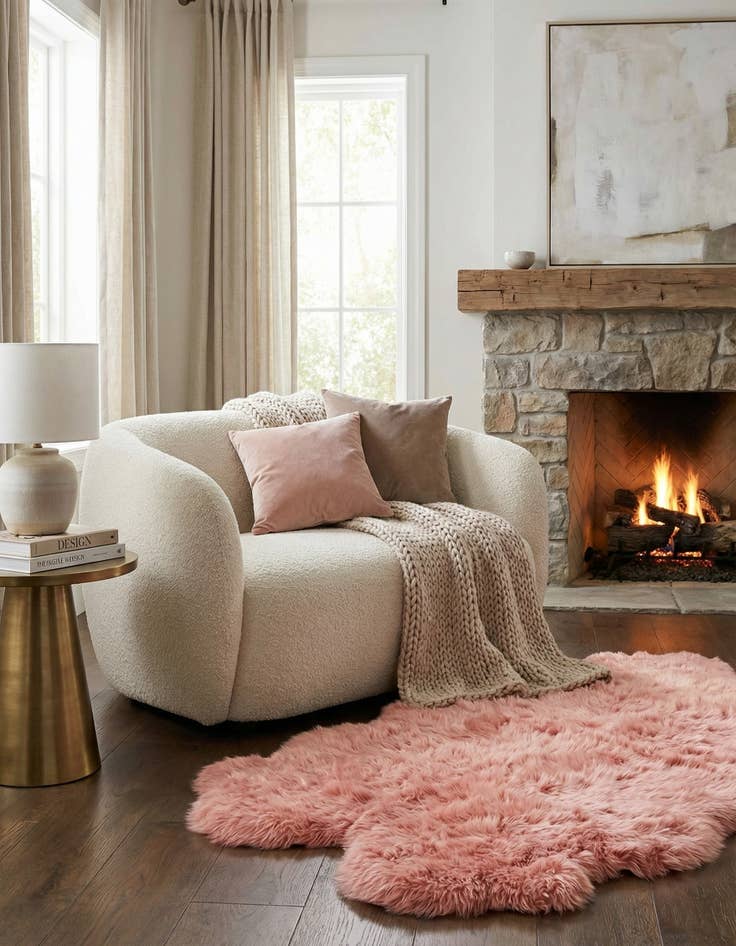 Detail image of  3' 3 x 6' Natural Sheepskin Freeform Rug