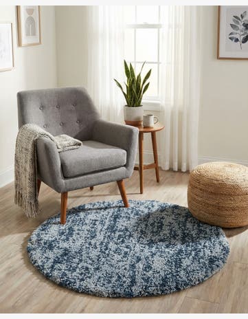 Blue Athena Shag Round Rug