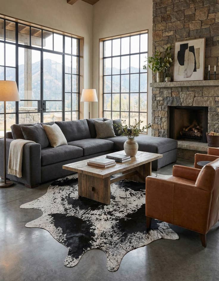 Detail image of 7' 3 x 7' 4 Cowhide Leather Square Rug