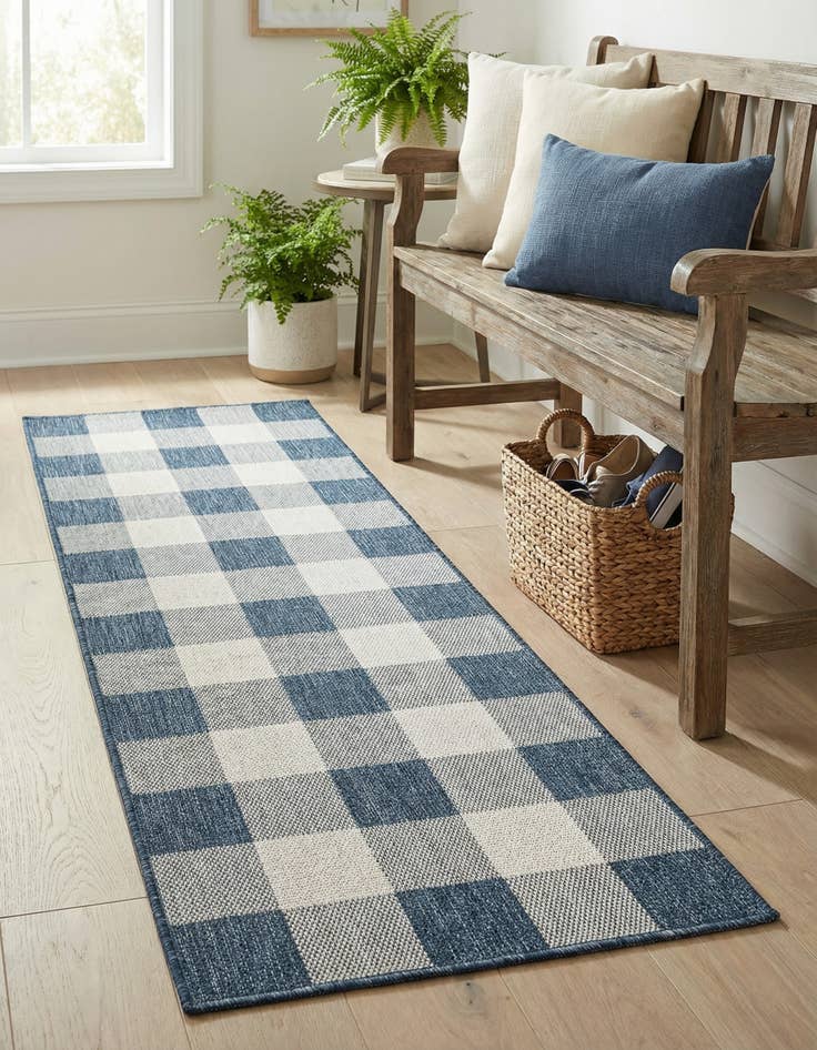 Detail image of 2' x 6' Easy-Clean Checkered Indoor / Outdoor Runner Rug