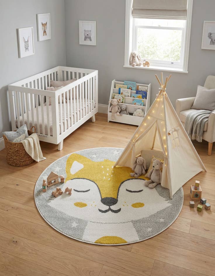 Detail image of 3' 3 x 3' 3 Fox Whimsy Kids Round Rug