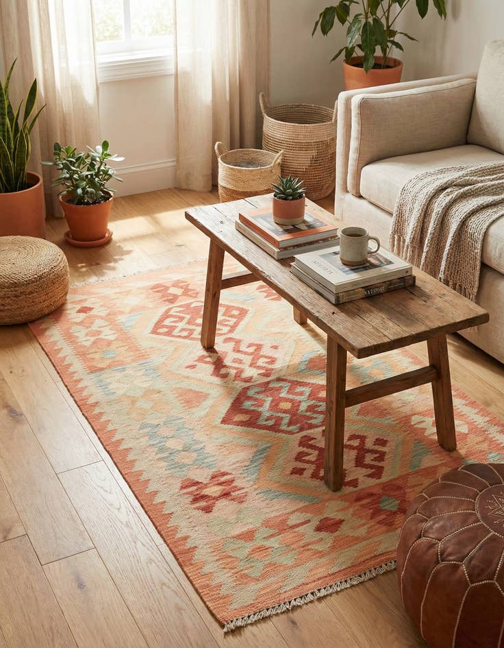 Detail image of 2' 7 x 4' 5  Hand Woven Kilim Waziri Wool Rug