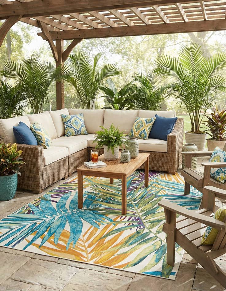 Detail image of 10' x 14' 2  Washable Botanical Indoor / Outdoor Rug