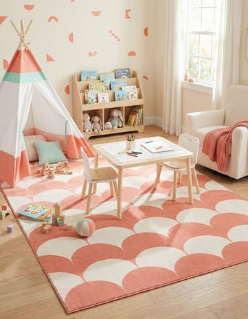 Soft Coral Pink Whimsy Kids Rug