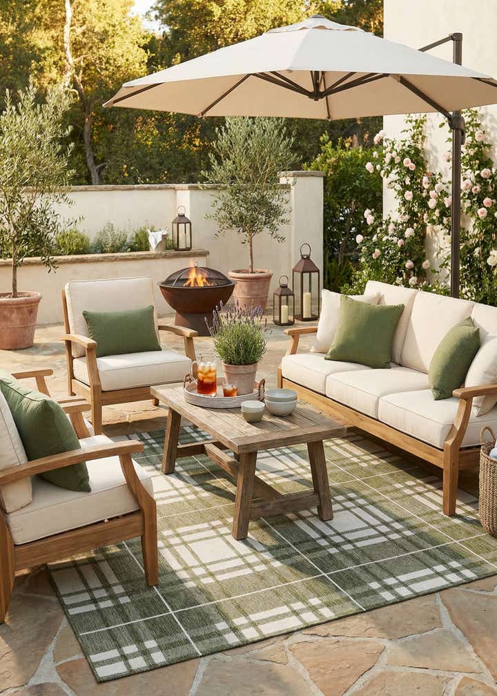 7' 10 x 7' 10 Easy-Clean Checkered Indoor / Outdoor Square Rug