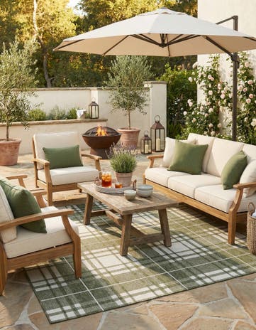 Green Easy-Clean Checkered Indoor / Outdoor Square Rug