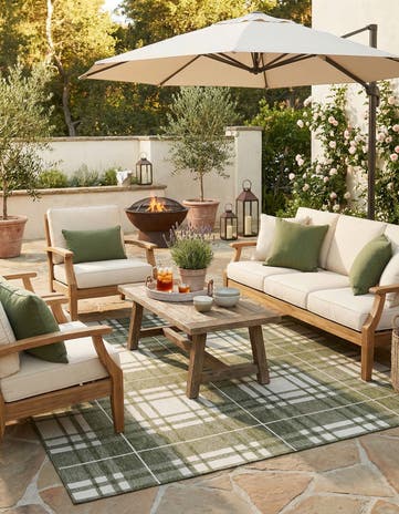 Green Easy-Clean Checkered Indoor / Outdoor Square Rug